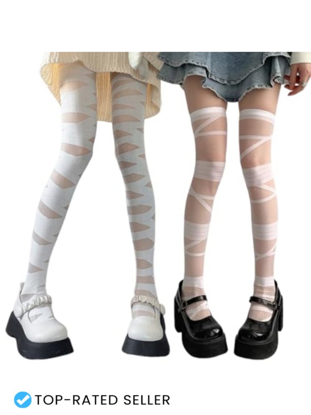 Mummy Tights Lolita Striped Pattern Pantyhose Gothic Cross Hosiery Cosplay